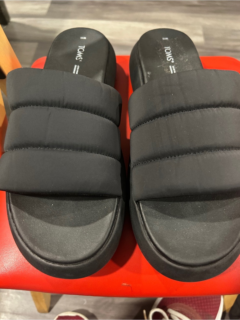TOMS Black Puffer Slide Sandals for women